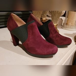 US 8 Geox Respira Ankle Boot Heels | Burgundy, Genuine SUEDE | NWT